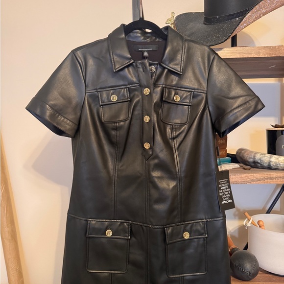 BHWM Faux Leather Button-Front Mini Dress Black Size 6 - Picture 6 of 6
